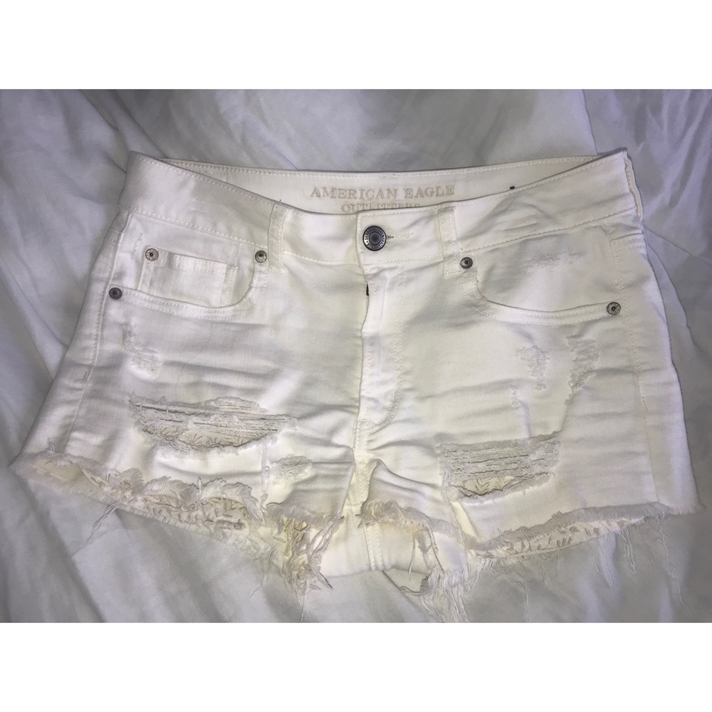 AEO Hi Rise Shortie Distressed Shorts